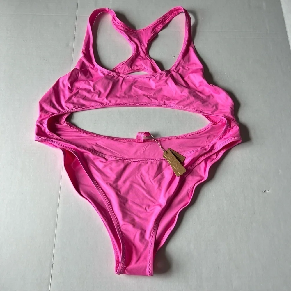 NWT SKIMS Signature swim cut out monokini taffy neon pink 3X